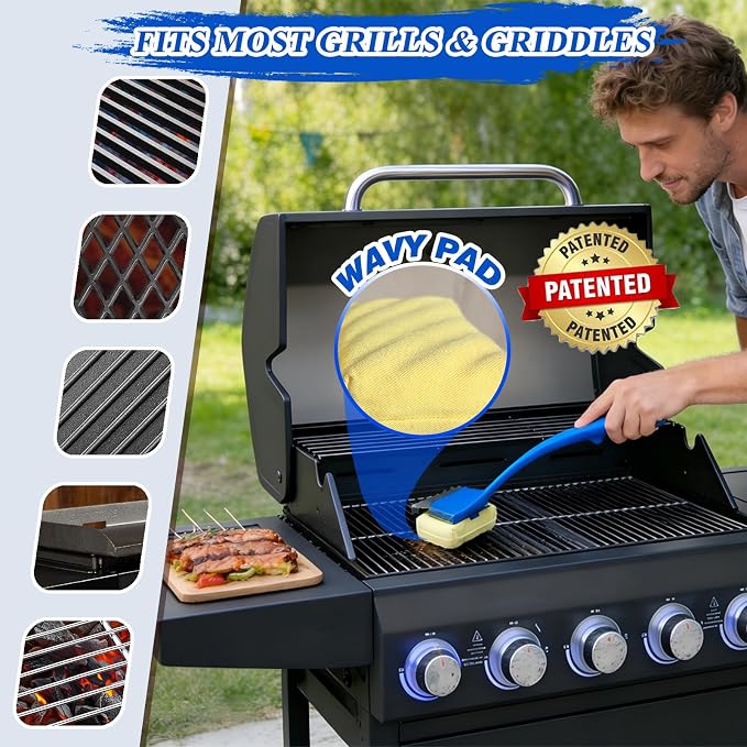 Bristle Free Grill Brush for Outdoor Grill, BBQ Grill Brush with Scraper, Steam Grill Brush Bristle Free, Grill Cleaning Brush with Replaceable Head, Grill Accessories for Gas Charcoal Smoker Griddle