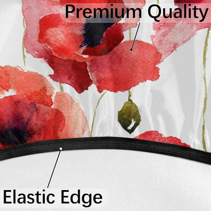 Fitted Round Tablecloth with Umbrella Hole and Zipper Red Flowers Outdoor Elastic Table Cloth 45"-56" Oil-Proof Waterproof Floral Patio Table Cover for Picnic Party