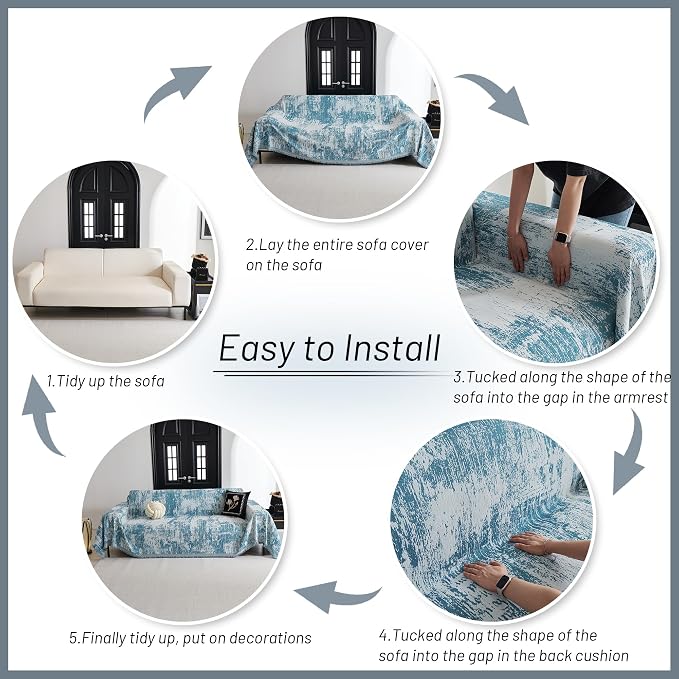 MYSKY HOME Couch Cover for Sectional Sofa Set Sage Geometric Furniture Sofa Cover Washable for Dog Cat Pets Couch Cover 3 Seat Sofa Chenille Couch Protector Multi-Use Couch Covers Blanket,91" X150"