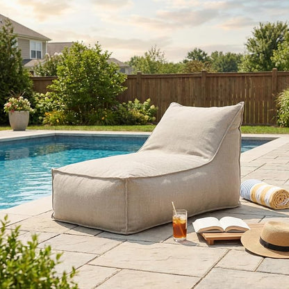 Merax Outdoor Bean Bag Chairs, 48" L Lounger Chair for Adults Bean Bag Couch Sofa with Foam Filled for Patio Pool Balcony & Desk, Water-Repellence Fabric Outside Beanbag Chair, Beige