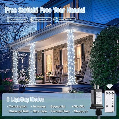 JMEXSUSS 400 LED White Christmas Lights Outdoor with 8 Modes | 132ft Christmas Tree Lights with Remote, Indoor String Lights Plug in for House Party Holiday Xmas Bush Decor