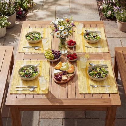 Artoid Mode Yellow Farmhouse Woven Braided Stripe Placemats Set of 6,12x18 Inch Seasonal Holiday Table Mats Party Kitchen Dining Decoration