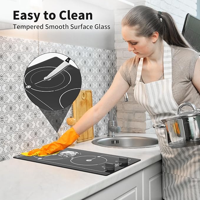 VBGK Electric cooktop, Built-in Design and CountertopStove Top with Knob Control&Touch Control,9 PowerLevel, Timer & Kid Safety Lock,110-120V 2100W 2burner Electric cooktop