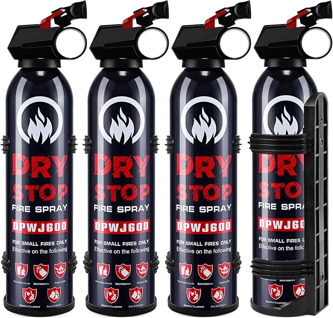 Dry Stop Fire Extinguisher Spray - 4 Pack Portable Fire Extinguisher with Mount for Boat Vehicle Home Car Garage Kitchen, 600g Dry Powder Fire Extinguishers for Electrical Grease Battery Fires & More