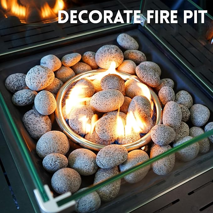 GasSaf 10 Pounds Black Natural Tumbled Stones Round Lava Rock Pebbles for Fire Pit, Gas Fireplace/Fire Tables, Gas Log Set, Fire Bowls, Decorative Landscaping Rocks for Indoor and Outdoor (1-2 Inch)