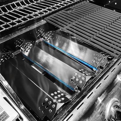 Uniflasy Grill Replacement Parts for Nexgrill 4 Burner 720-0830H, 5 Burner 720-0888N, 720-0888 Gas Grill Models, Porcelain Steel Heat Plate Flame Tamer, Cast Iron Grill Grates, 17inch