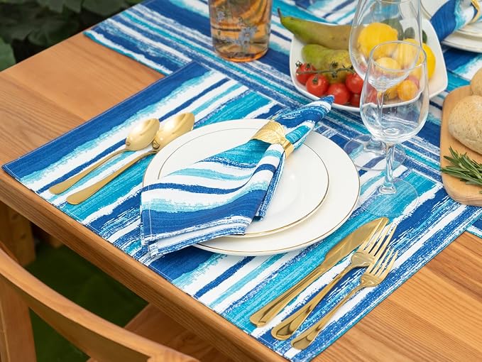 YiHomer Indoor Outdoor Tabletop for Spring Summer Decorations, Picnics and Dinner Parties - Stain and Water Resistant, Napkin Set, 20 x 20, Crayon Art (Ocean)