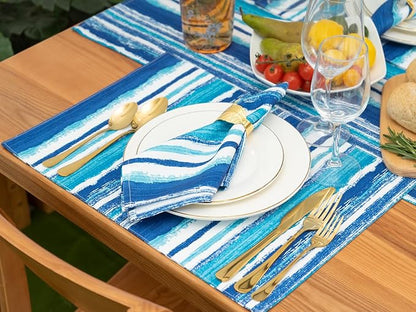 YiHomer Indoor Outdoor Tabletop for Spring Summer Decorations, Picnics and Dinner Parties - Stain and Water Resistant, Napkin Set, 20 x 20, Crayon Art (Ocean)