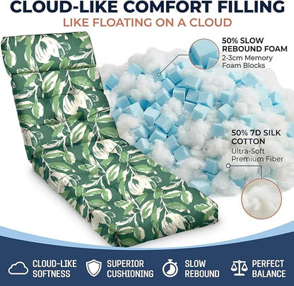 MAGIC ELEPHANT Chaise Lounge Cushion Outdoor, Memory Foam Patio Lounge Chair Cushion with Ties for Outdoor Furniture, 74 x 22 x 4 Inch (Forest Green Tulip)