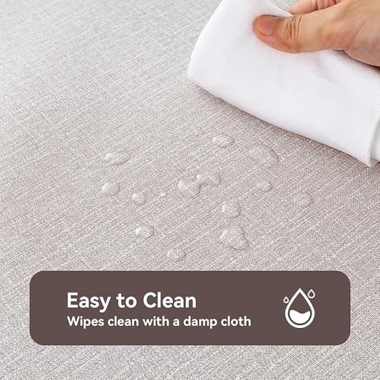 Romanstile 100% Waterproof PVC Tablecloth, Square Oil Spill Proof Stain Resistant Vinyl Table Cloth, Wipe Clean Plastic Table Covers for Kitchen/Dining/Parties - 54 x 108 Inch, Beige
