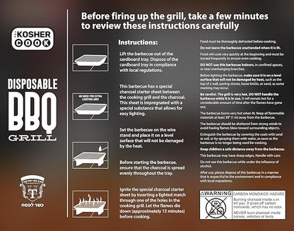 The Kosher Cook Disposable Charcoal Grill - Ready To Use Portable Bbq Grill - Easy To Light Portable Charcoal Grill Kosher