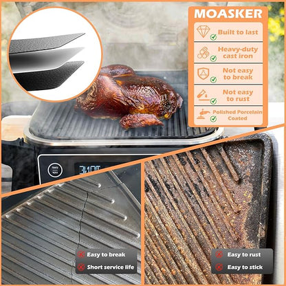 Cast Iron Griddle for Ninja Woodfire OG700 Series Grills, Grill Griddle Pan for Ninja XSKGRDPLT Woodfire Outdoor Grill Flat Top Griddle Plate Accessories, Polished Porcelain Coated, Thickened