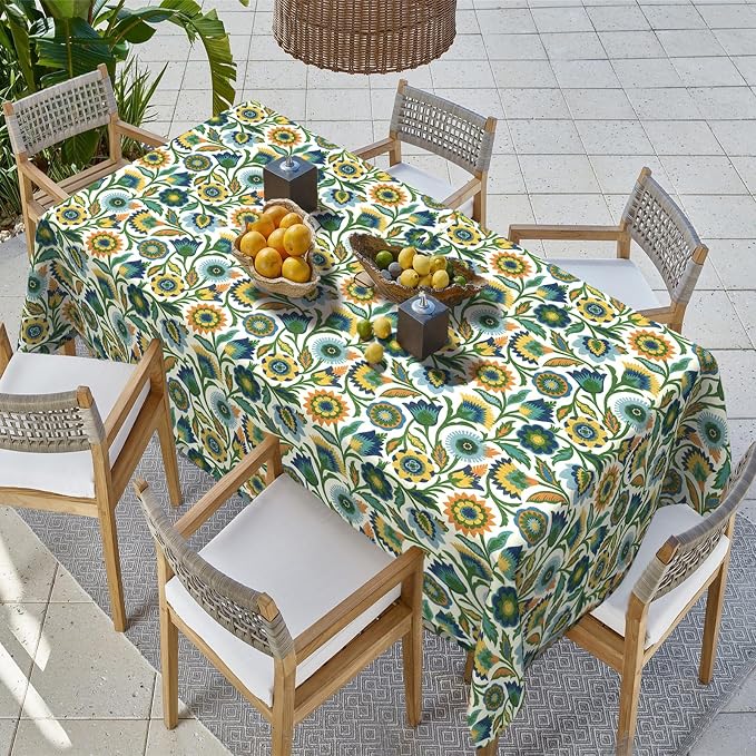 Outdoor Rectangle Tablecloth, 60×84 Inch Water Repellent Picnic Table Cover with Umbrella Hole Zipper for Patio Family Meal, Fiesta Floral