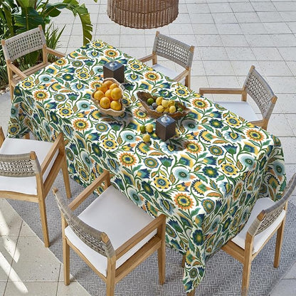 Outdoor Rectangle Tablecloth, 60×84 Inch Water Repellent Picnic Table Cover with Umbrella Hole Zipper for Patio Family Meal, Fiesta Floral