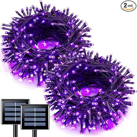 JMEXSUSS 2 Pack Solar String Lights Outdoor Waterproof, Total 66 FT 200 LED Solar Christmas Lights Outdoor, Twinkle Light for Christmas Tree Outside Garden Yard Xmas Decor, Purple