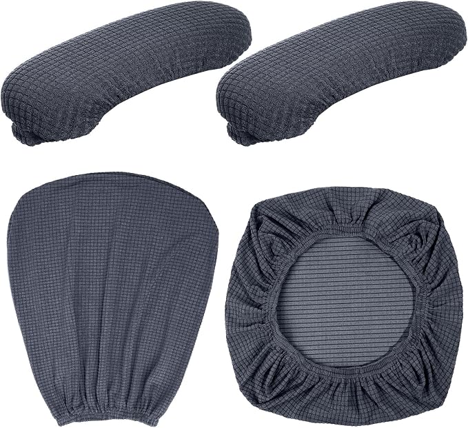 Tallew 4 Pcs Office Chair Covers Stretchable Armrest Seat,XL,Dark Gray | Universal Fit Office Desk Chairs, Protective Seat Backrest Slipcovers, Stretchable Prevent Wear, Easy Install for Rotating