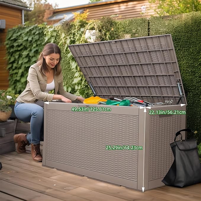 120 Gallon Outdoor Storage Box Waterproof - Outside Resin Deck Box, Lockable Storage Bin for Patio Furniture,Garden Tools,Cushions,Pool Accessories(Grey)