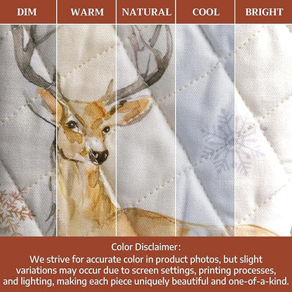 Maison d' Hermine 100% Cotton Oven Mitt & Pot Holder Set (7.5"x13" & 8"x8") Heat Resistant BBQ Cooking Gloves with Loop for Thanksgiving Christmas Decorations Handling Hot Pans (Deer in The Woods)