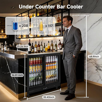 BODEGA BODEGACOOLER Back Bar Cooler,7.7 Cu.ft Commercial Beverage Refrigerator with 2 Sliding Glass Doors, Stainless Steel Top,Beverage Fridge Perfect for Beer,Wine,Soda,DOE Approved