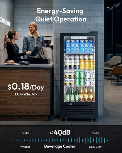 EUHOMY 6 Cu.Ft Commercial Refrigerators with Double-Tempered Glass Door, Beverage Refrigerator with Lock and Adjustable Shelves, Display Fridge with LED Light for Bar, Office, Restaurant, ETL Listed