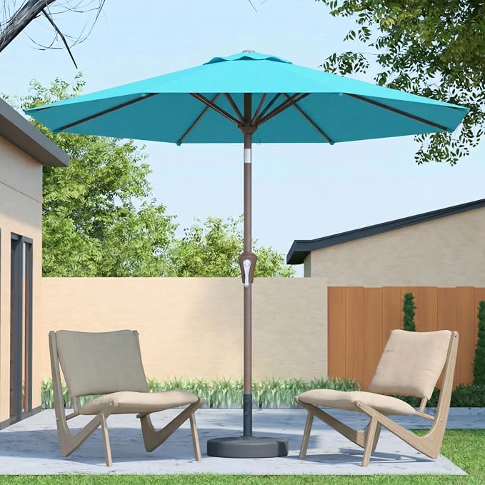 10FT Patio Umbrella Outdoor Market Umbrella with Crank and Tilt, 8 Flexible Fiberglass Ribs, UV-Resistant Waterproof Canopy for Patio, Deck, Garden, Backyard, Sky Blue
