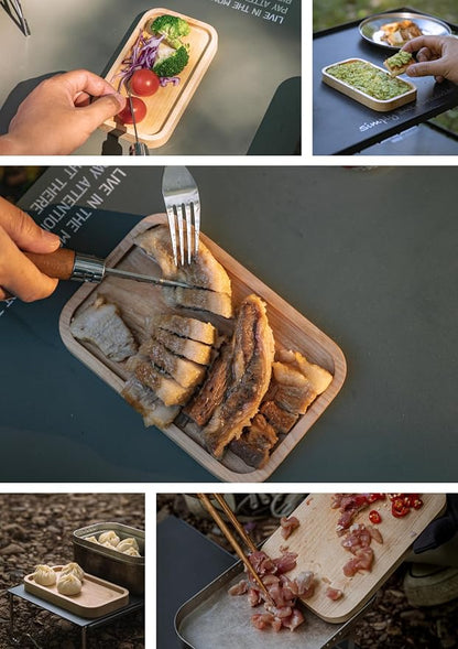 CAMPINGMOON Mess Tin Cutting Board 7.2'' x 4.8'' Wooden Cooking Cutting Plate Coaster Pot Holder YM-2013