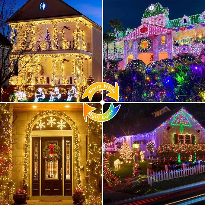 Warm White to Multicolor Color Changing 100 LED 33FT Connectable Christmas String Lights for Outdoor Indoor, 11 Modes Christmas Tree Clear Wire Fairy Waterproof Lights with Memory & Remote & Timer