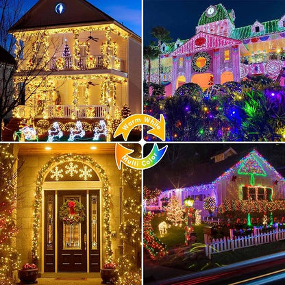 Warm White to Multicolor Color Changing 100 LED 33FT Connectable Christmas String Lights for Outdoor Indoor, 11 Modes Christmas Tree Clear Wire Fairy Waterproof Lights with Memory & Remote & Timer