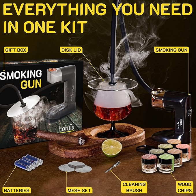 Cocktail Smoker Kit - Whiskey Smoker Kit - Smoke Infuser - Starter Kit, 12 PCS, Smoker Machine with Accessories and Wood Chips - Indoor Smoker - Gift for Men