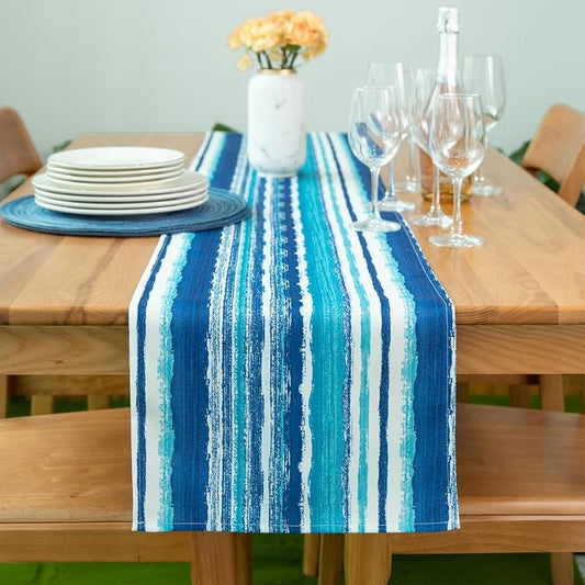 YiHomer Indoor Outdoor Tabletop for Spring Summer Decorations, Picnics and Dinner Parties - Stain and Water Resistant, Crayon Art (Ocean), Table Runner, 14 x 72