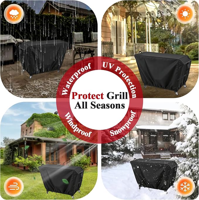 Outdoor Dining Grill Cart Cover - 51" D x 23" W x 34" H, 600D Grill Cart Cover for BBQMall, Heavy Duty Waterproof BBQ Food Prep Table Covers, Black
