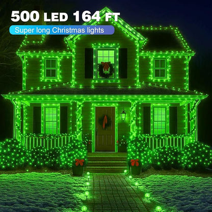 500LED Outdoor Christmas Lights, 164FT String Lights (Green) | IP44 Waterproof,8 Modes,Remote control 3 Timers & Memory Function, Ideal Indoor & Outdoor Christmas Tree Holiday Decorations