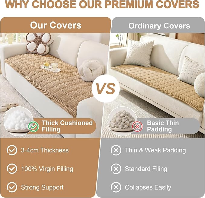 OstepDecor Couch Cover for Dogs, Washable Non Slip Sofa Cover for Pets | Soft Couch Covers for Sofa, Loveseat and Sectional, Furniture Protector Against Pet Hair & Dirt (27.6" x 27.6", Khaki)
