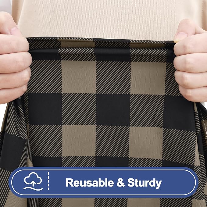 Smiry Picnic Table Cloth 2 Pack, Waterproof Elastic Fitted Tablecloths for 6FT Rectangle Tables, Washable Polyester Buffalo Plaid Tablecloth for Camping & Outdoor (Black & Khaki, 30" x 72")