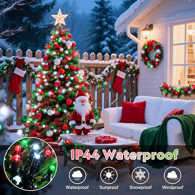 JMEXSUSS 500 LED Red White and Green Christmas Lights | 173ft Christmas Tree lights Outdoor Waterproof, 8 Modes Twinkle String Lights for House Xmas Tree Party Holiday Decor
