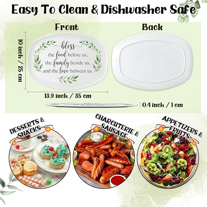 R HORSE Bless Melamine Platter Gift, Reusable White Oval Serving Dishes | Bless, Food, Family, Love Serving Tray Plate, Birthday Housewarming Gift, Ideal for Appetizer, Dessert, Snack, Dinner Party