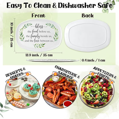 R HORSE Bless Melamine Platter Gift, Reusable White Oval Serving Dishes | Bless, Food, Family, Love Serving Tray Plate, Birthday Housewarming Gift, Ideal for Appetizer, Dessert, Snack, Dinner Party