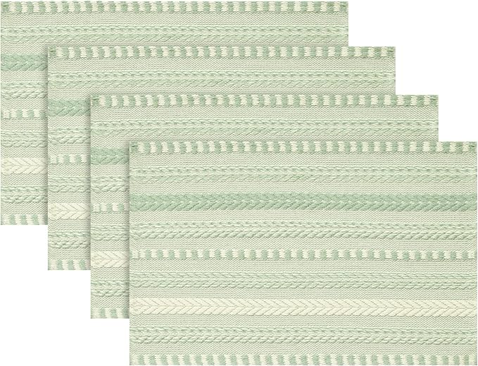 Artoid Mode Sage Green Farmhouse Woven Braided Stripe Placemats Set of 4,12x18 Inch Seasonal Holiday Table Mats Party Kitchen Dining Decoration