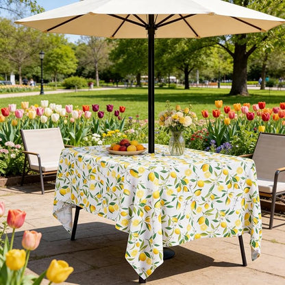 SquarePie Outdoor Tablecloth with Umbrella Hole Rectangle - 60x84 Inch Water Resistant SpillProof Zippered Patio Table Cover for Spring Summer Garden Camping Poolside Picnic, Summer Lemon