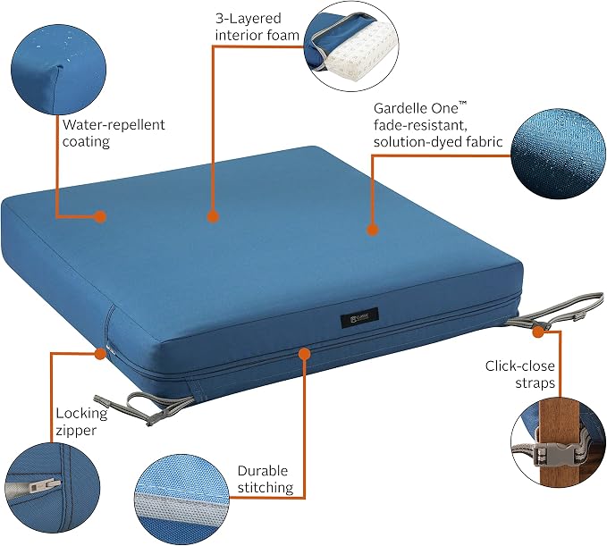 Classic Accessories Ravenna Water-Resistant Patio Lounge Chair/Loveseat Cushion, 25 x 27 x 5 Inch, Empire Blue, Rectangle Outdoor Seat Cushion