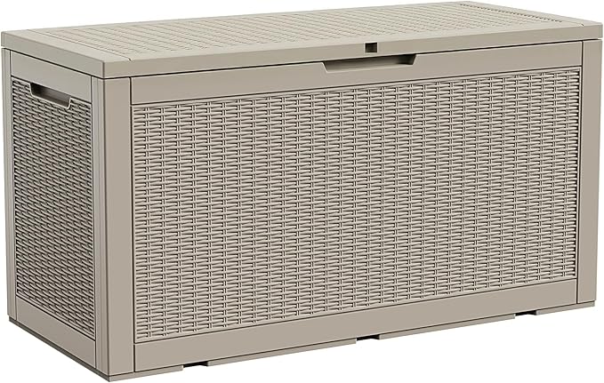 Waterproof Outdoor Storage Box, 125 Gallon Lockable Deck Box, UV-Resistant Outside Storage Bin With Hydraulic Lid For Patio Furniture, Cushion Organizer, Garden Tools, Pool Accessories,Grey