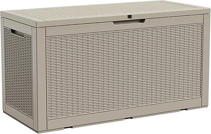 Waterproof Outdoor Storage Box, 125 Gallon Lockable Deck Box, UV-Resistant Outside Storage Bin With Hydraulic Lid For Patio Furniture, Cushion Organizer, Garden Tools, Pool Accessories,Grey
