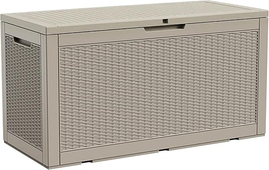Waterproof Outdoor Storage Box, 125 Gallon Lockable Deck Box, UV-Resistant Outside Storage Bin With Hydraulic Lid For Patio Furniture, Cushion Organizer, Garden Tools, Pool Accessories,Grey