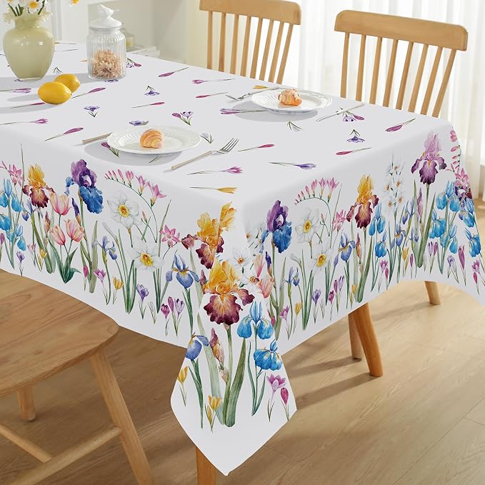 SASTYBALE Spring Summer Tablecloth 60 x 84 Inch Rectangle, Wild Flowers Floral tablecloths, Stain Resistant Wrinkle Free Table Covers Table Cover for Party Picnic Dinner Decor, Whiter