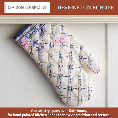 Maison d'Hermine Oven Gloves 100% Cotton Oven Mitt 7" x 13" with Loop Heat Resistant BBQ Cooking Gloves Baking Grilling Kitchen Hotel Home Farmhouse Spring Summer (Pack of 1, Faience)