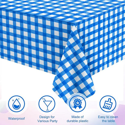 3Pcs Blue Gingham Tablecloths, Checkered Party Table Covers 54x108 In | Disposable Plastic Blue Checkered Tablecloth Buffalo Plaid Table Cover for Baby Shower Bridal Wedding Birthday Party