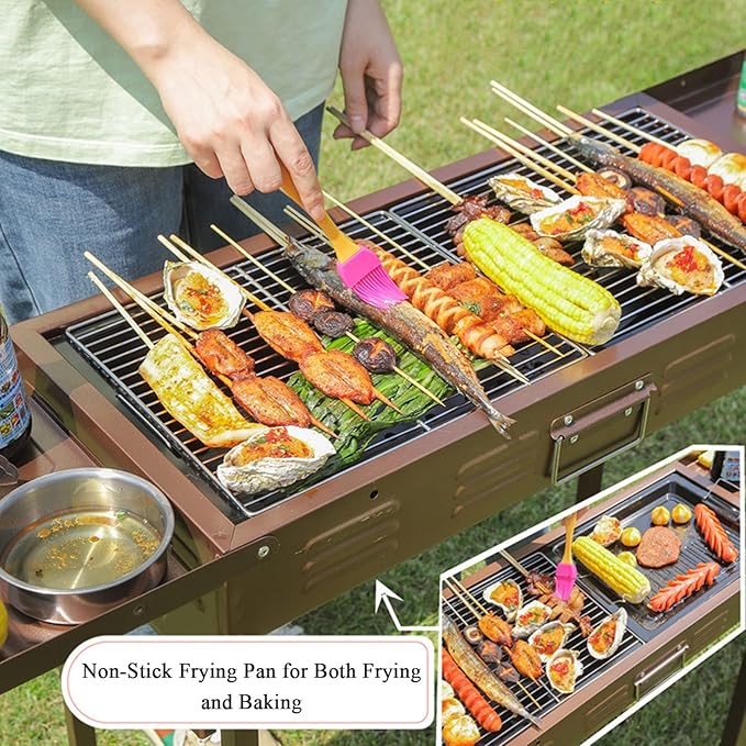 Charcoal Stainless Steel Barbecue Grill, Folding Barbecue Grill, Indoor Outdoor Portable, Height Adjustable, Camping Picnic Party for 5-10 People