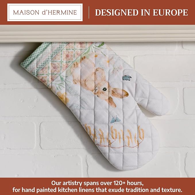Maison d'Hermine Oven Gloves 100% Cotton Oven Mitt 7" x 13" with Loop Heat Resistant BBQ Cooking Gloves Baking Grilling Kitchen Hotel Home Farmhouse Spring Summer (Pack of 1, Easter Dew)
