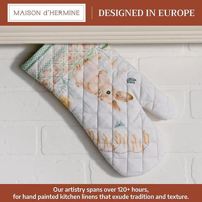 Maison d'Hermine Oven Gloves 100% Cotton Oven Mitt 7" x 13" with Loop Heat Resistant BBQ Cooking Gloves Baking Grilling Kitchen Hotel Home Farmhouse Spring Summer (Pack of 1, Easter Dew)