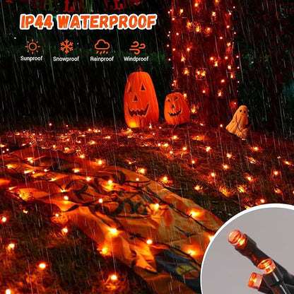 QITONG Solar Halloween String Lights, 2 Pack Each 33ft 100 LED Orange Fairy Lights Outdoor Waterproof, Green Wire Twinkle Light with 8 Modes for Outside Halloween Party Decor
